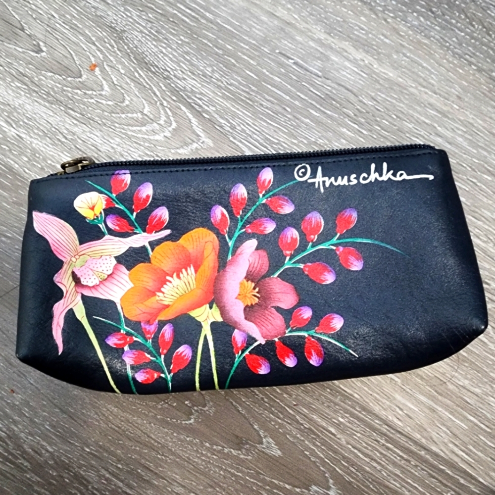Anuschka Black Floral Women's Cosmetic Bag